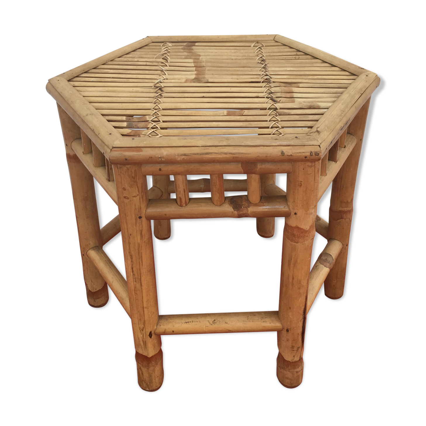 Hexagonal coffee table in bamboo and rattan