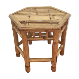 Hexagonal coffee table in bamboo and rattan
