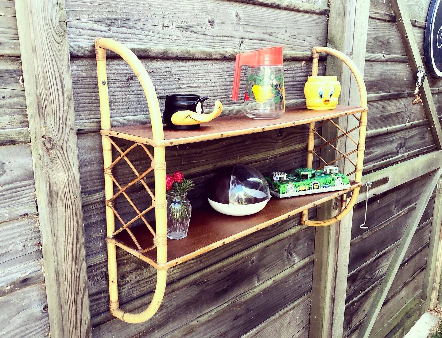 Rattan “arc” shelf