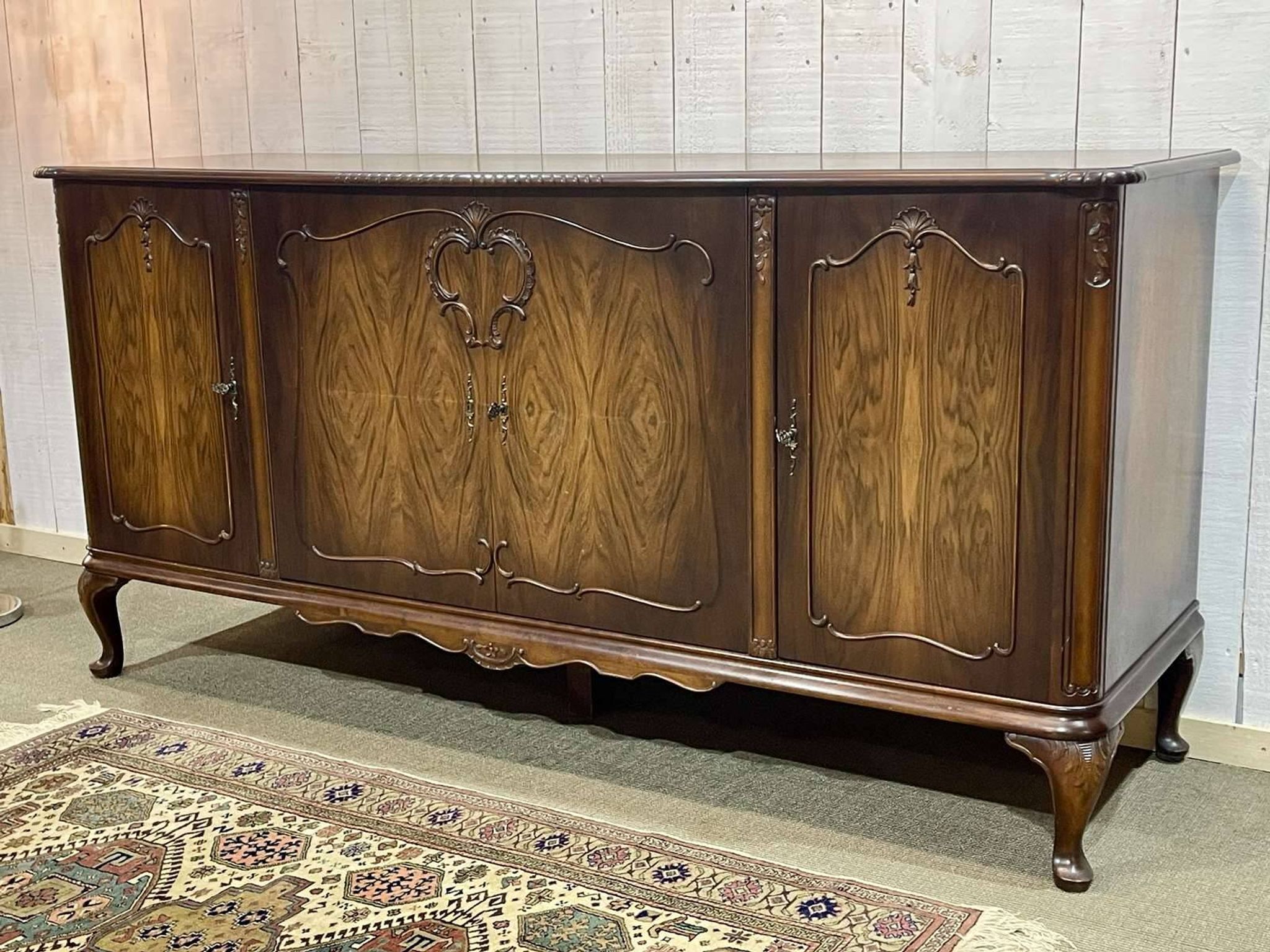1950s English Chippendale Walnut Sideboard