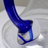 Bubble glass decanter with cobalt handle from Val de Pome Biot glassworks