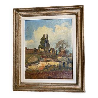 Basque farmhouse oil painting signed marcel poissonnié early twentieth with frame