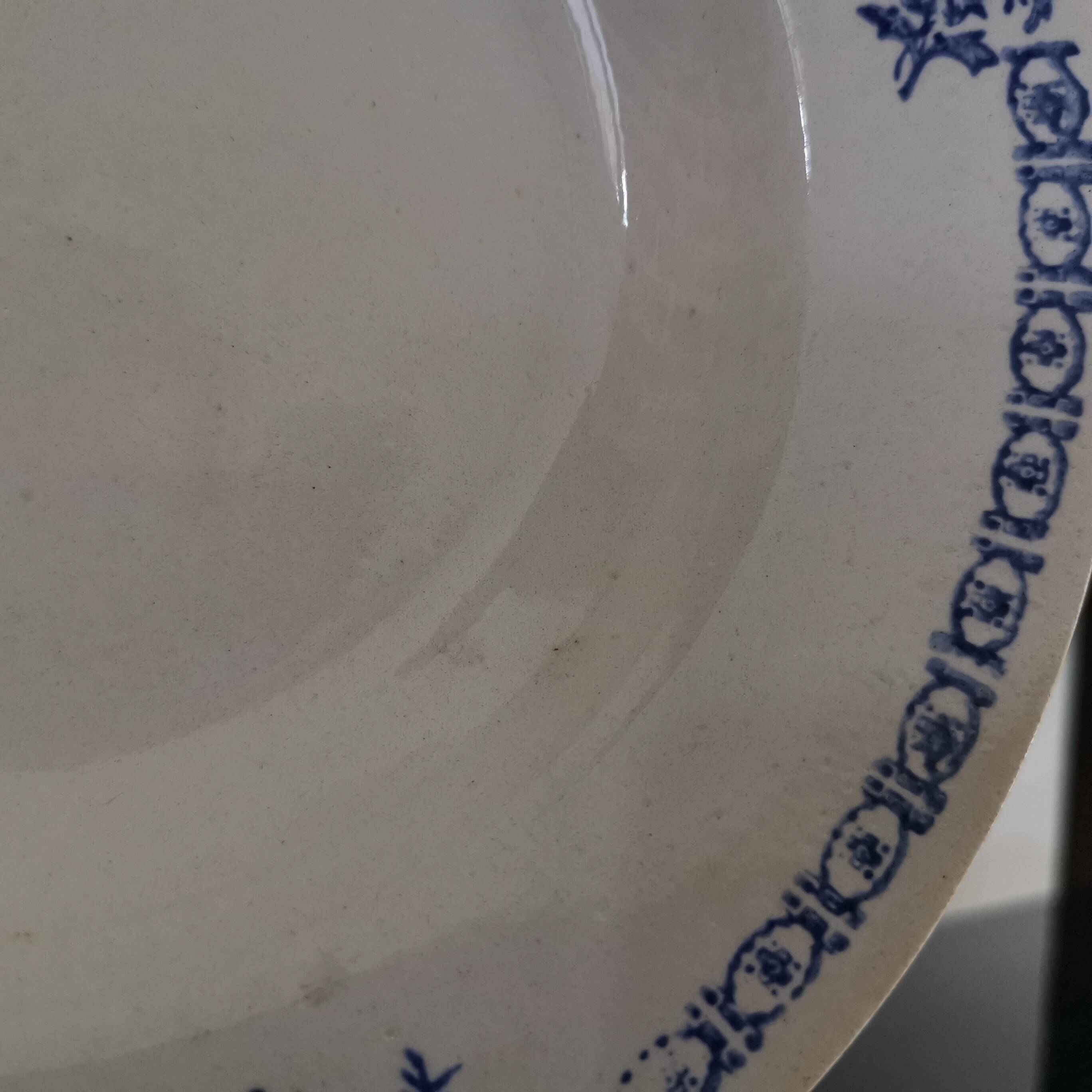 3 soup plates with blue frieze & St Amand fans