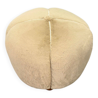 1940s Czech Art Deco Round Stool with Faux Rabbit Upholstery