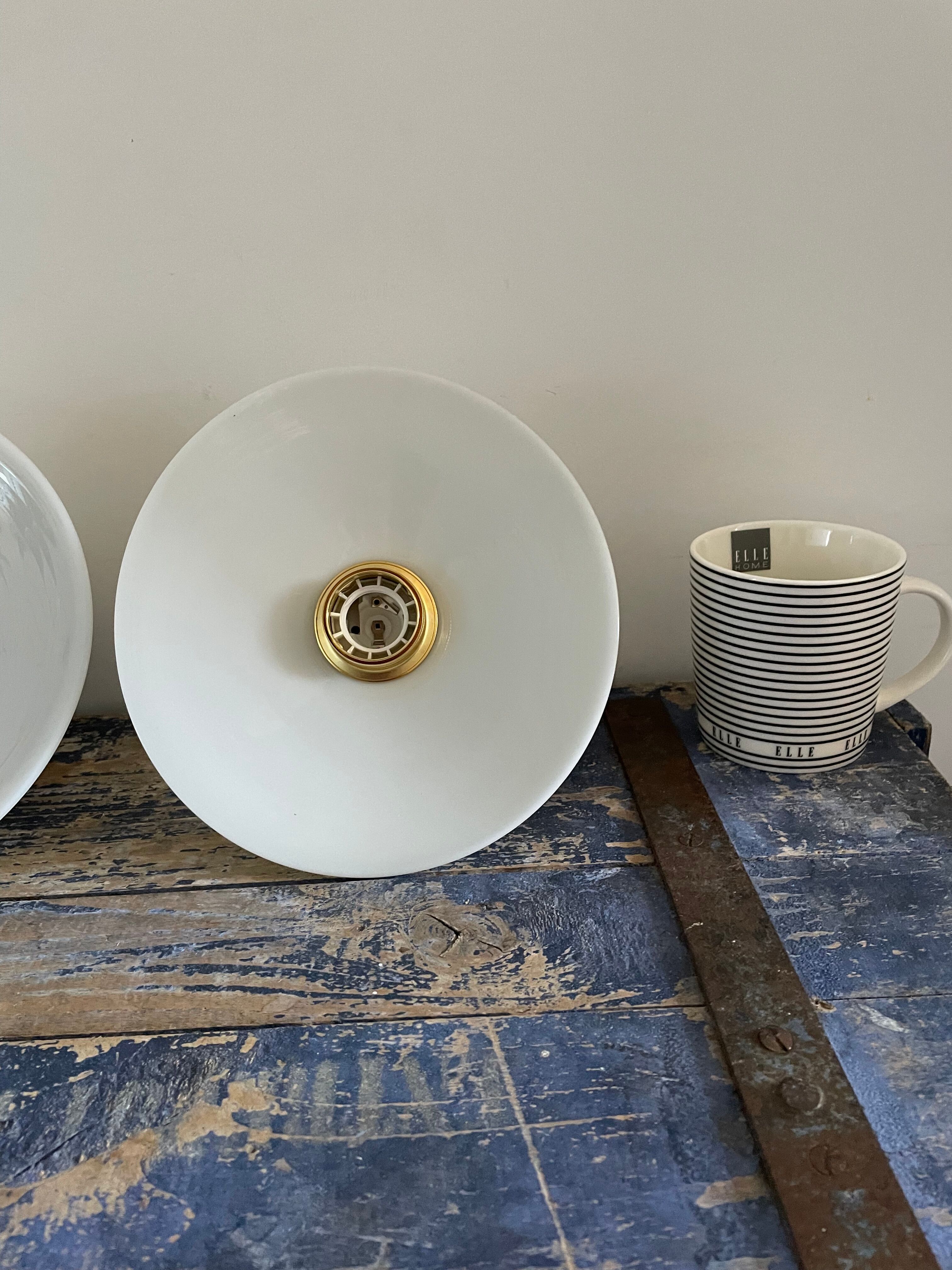 Pair of vintage white opaline wall lamps electrified to nine