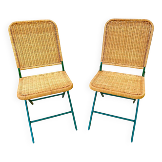 Pair of rattan folding chairs