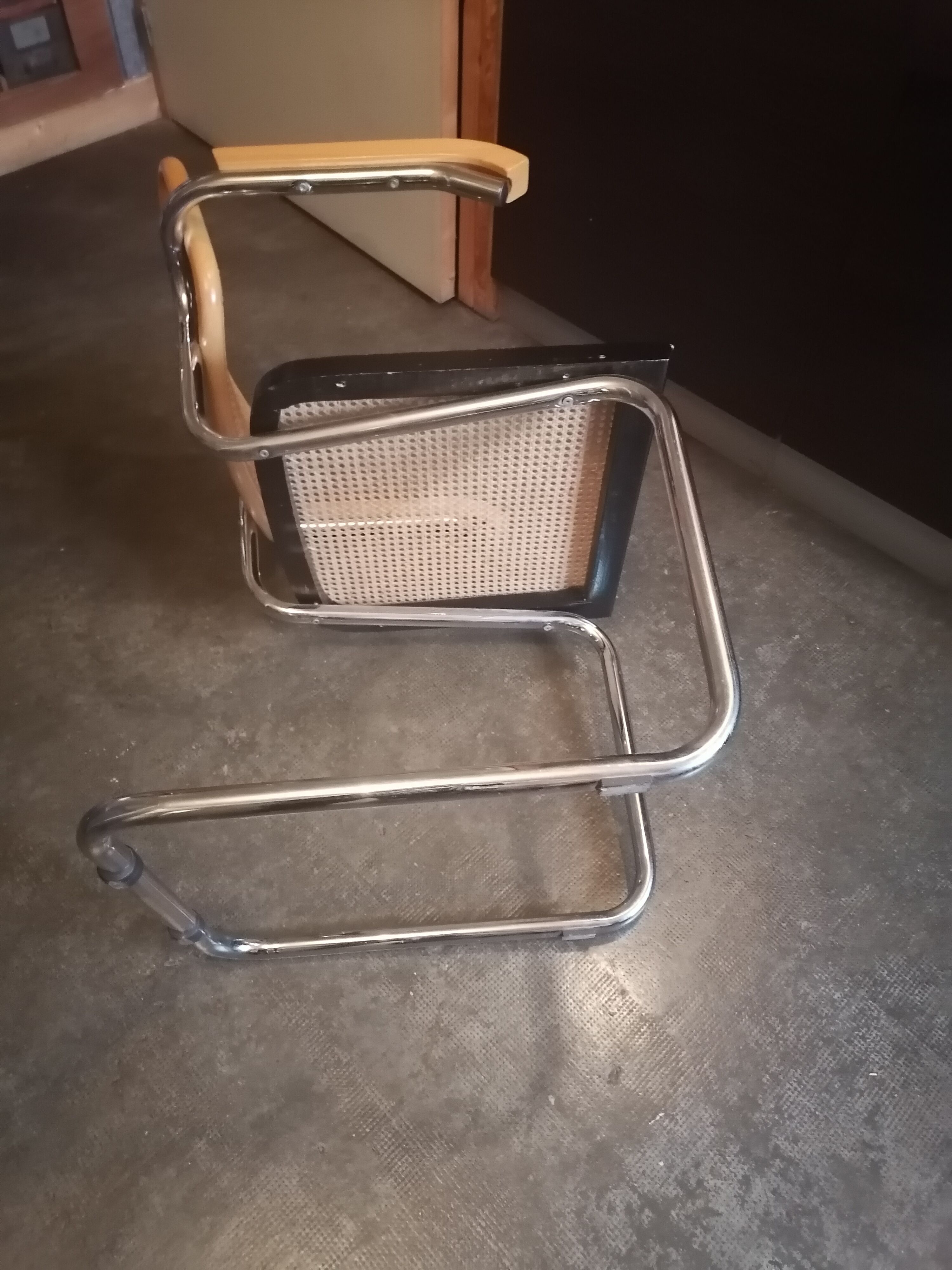 Breuer armchair with chrome tube frame and canework, 1980s Italy