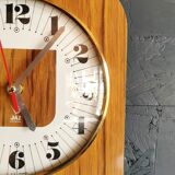 Vintage formica clock square silent wall pendulum "Jaz white wood"