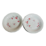 12 assiettes blanches motifs fleurs de pommier porcelaine de Sologne