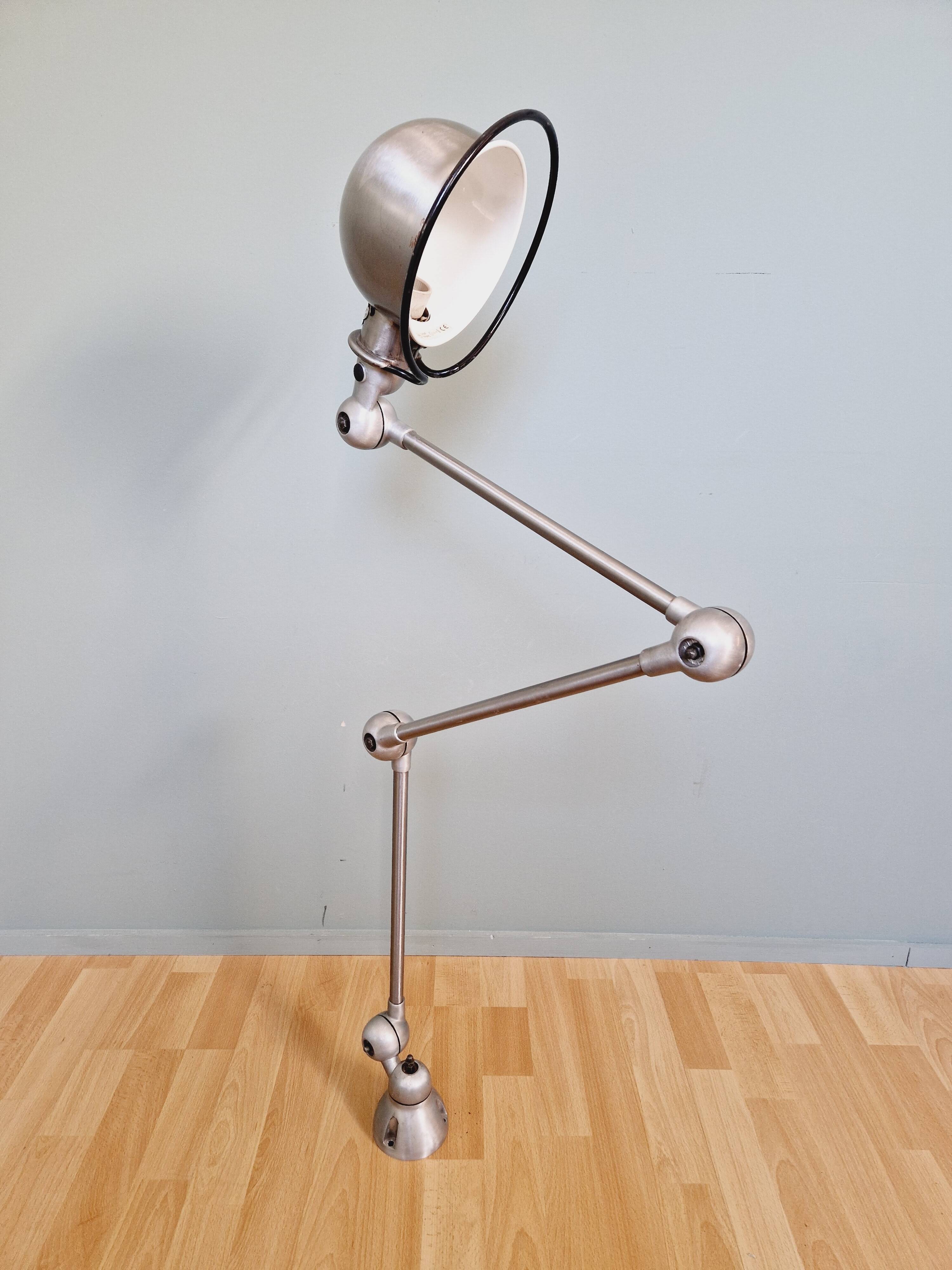 Set of 4 Jieldé industrial lamps in brushed steel, 3 arms