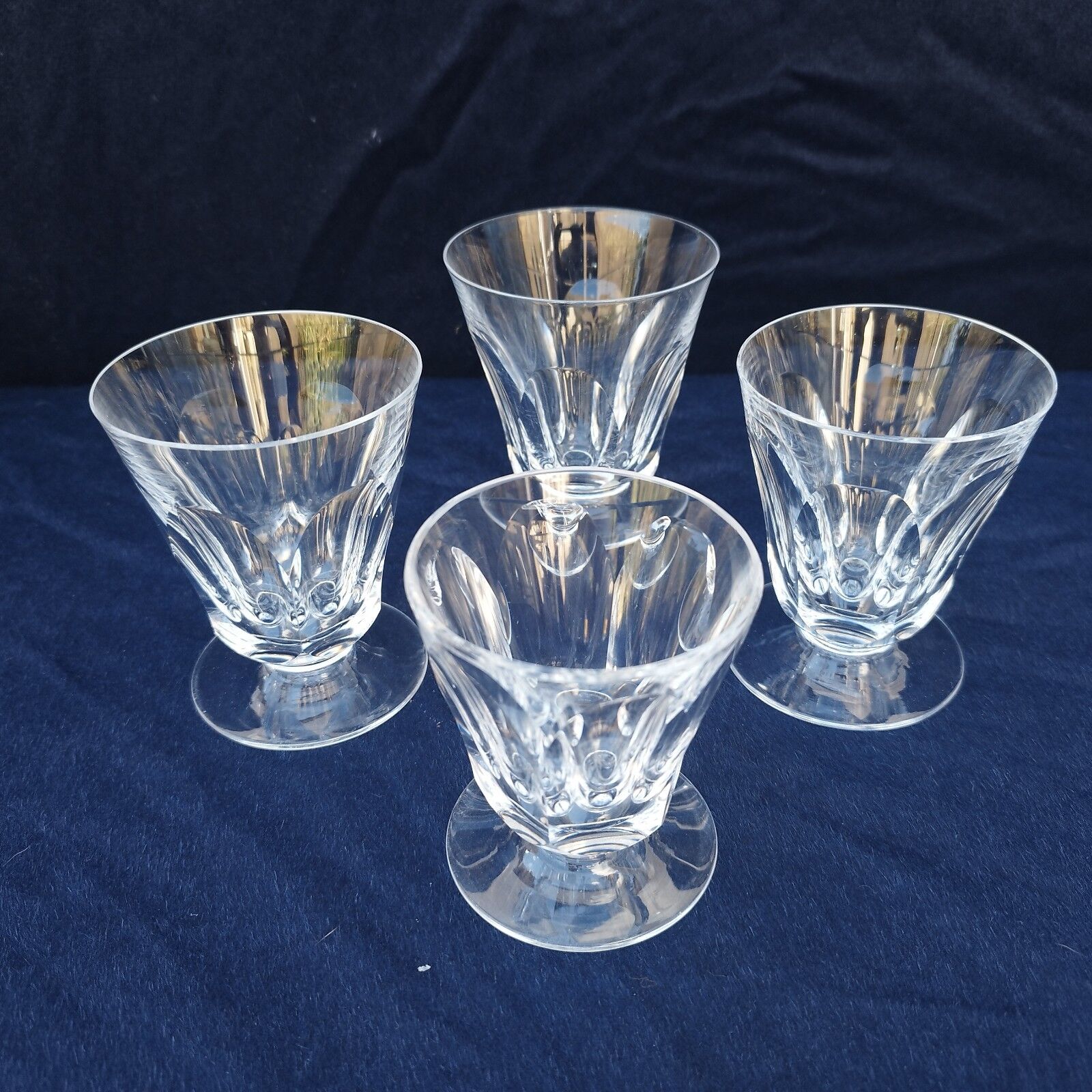 4 vintage Harcourt style faceted water glasses