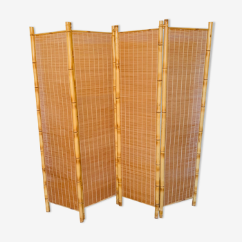 Vintage screen in rattan and wicker - 4 sides