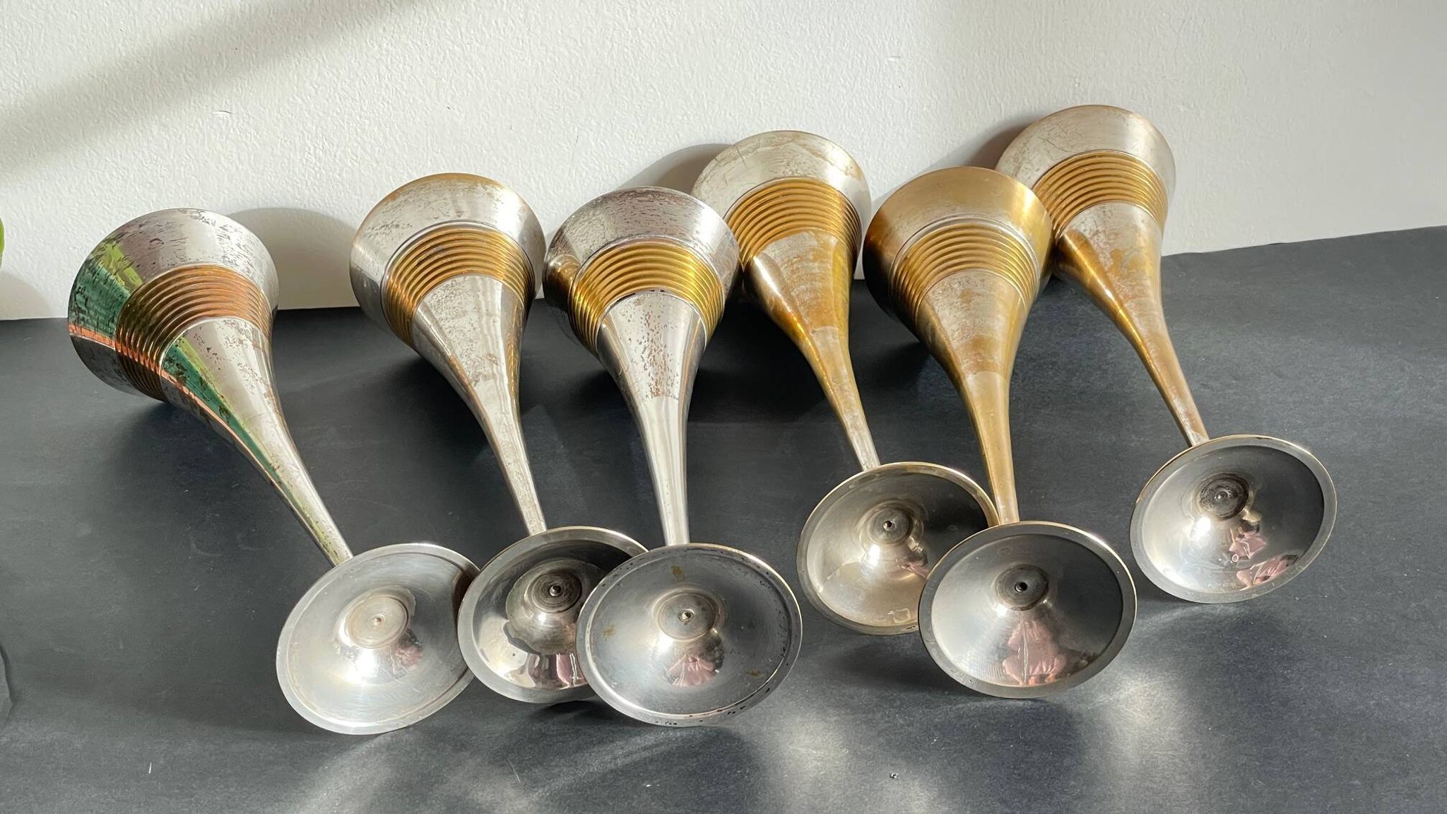 6 Flutes Champagne Laiton Argenté Vintage