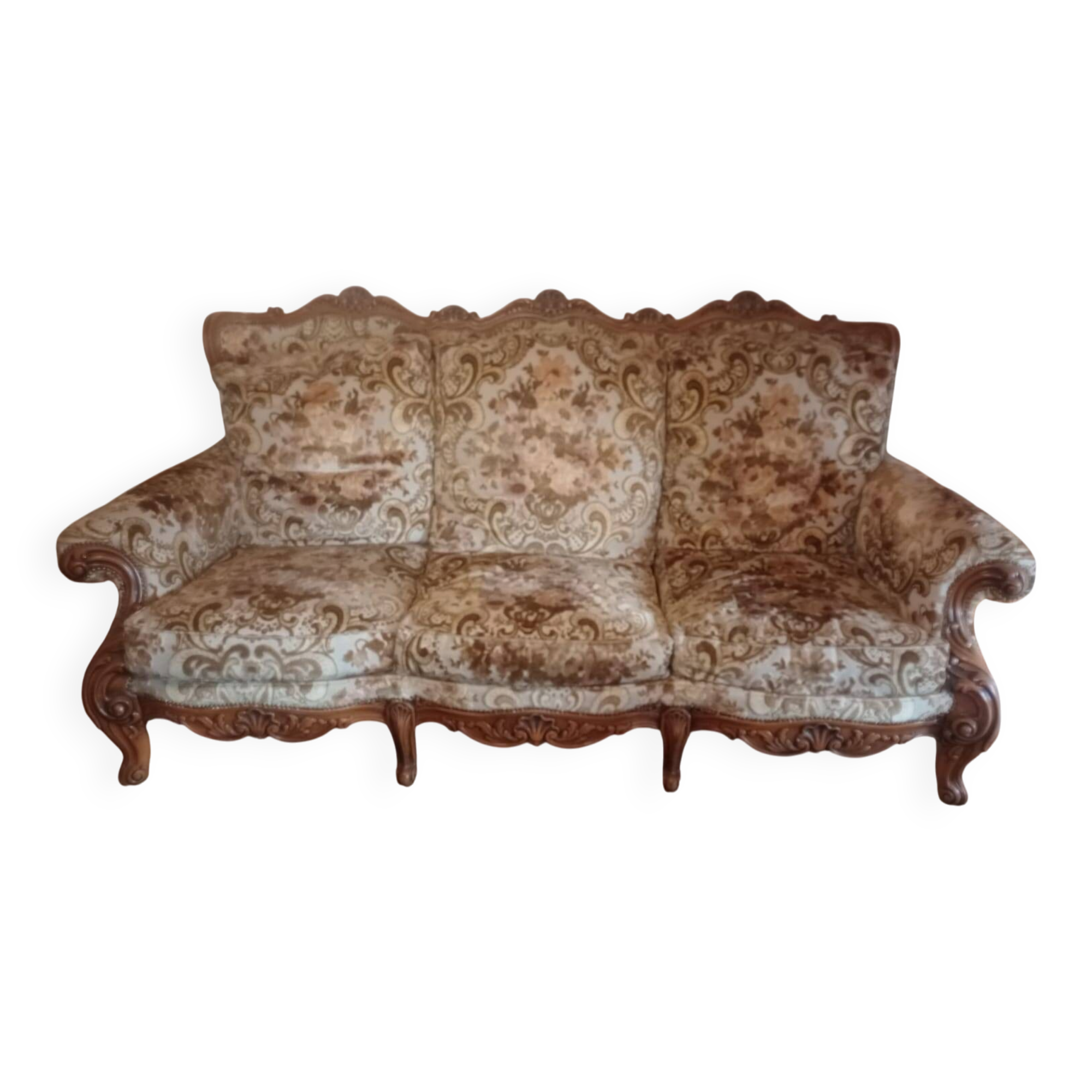 Three-seater canapé in antique style / Louis XV in carved wood.