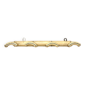 Antique wall-mounted coat rack in turned bamboo-style wood, 1930s-40s