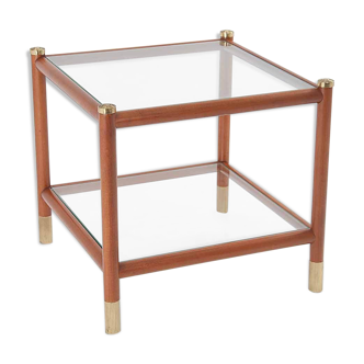 Maison Lancel wooden table end glass brass 1965