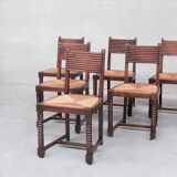 Set of six rush mid-century dining chairs