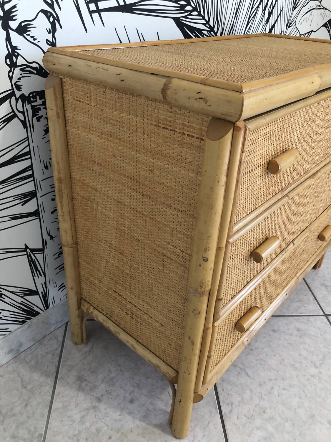 Commode bambou et rotin