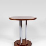 Modernist Art Deco pedestal table in walnut and chrome, France, Circa 1930