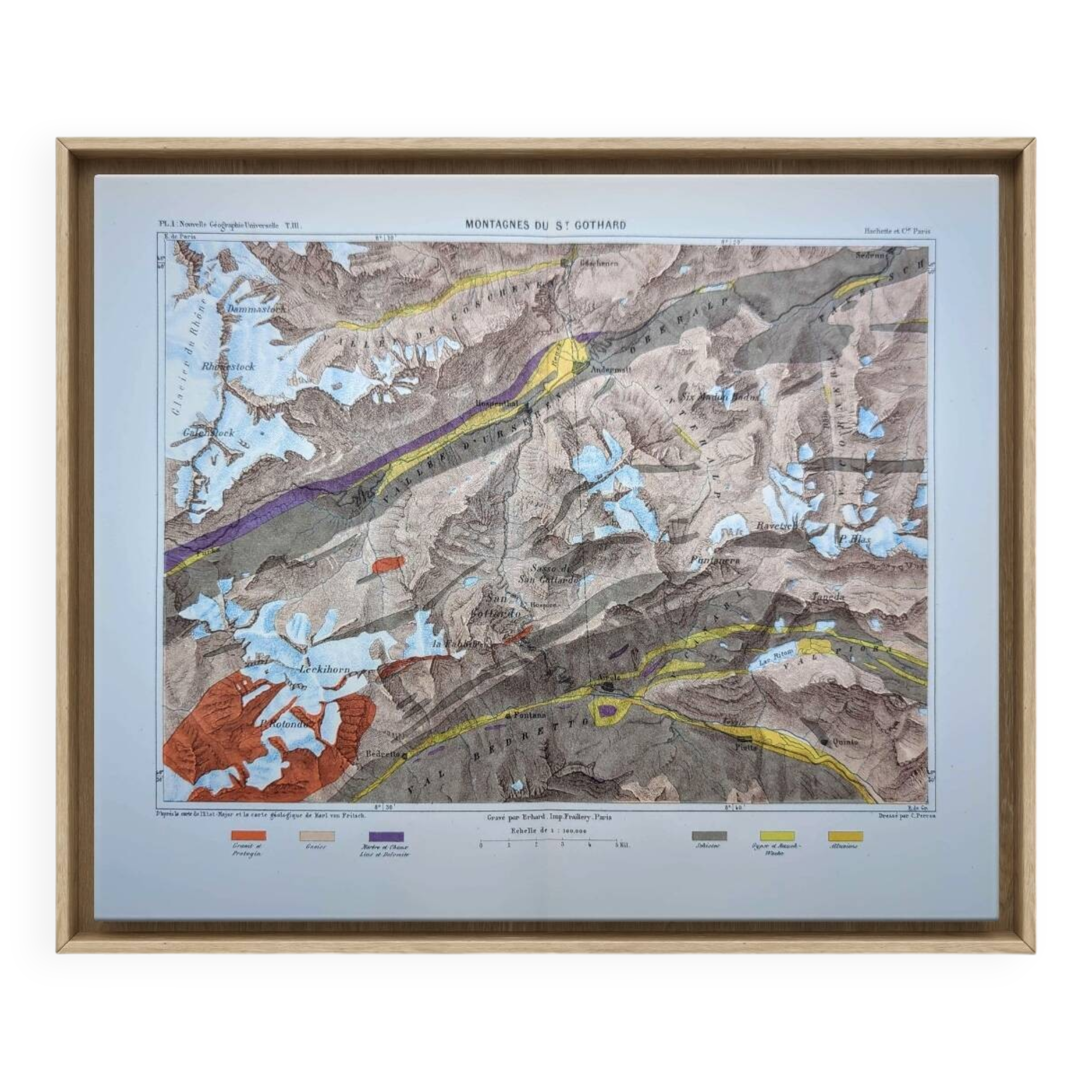 The Saint-Gothard, Switzerland, original map printed in 1878