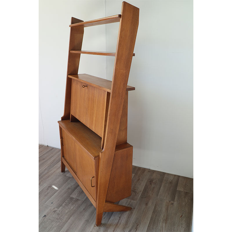 Bibliothèque avec secrétaire vintage en bois 1950