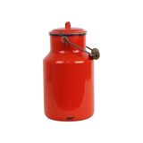 Red Vintage Milk Jug With Lid Enamel Rustic Rural