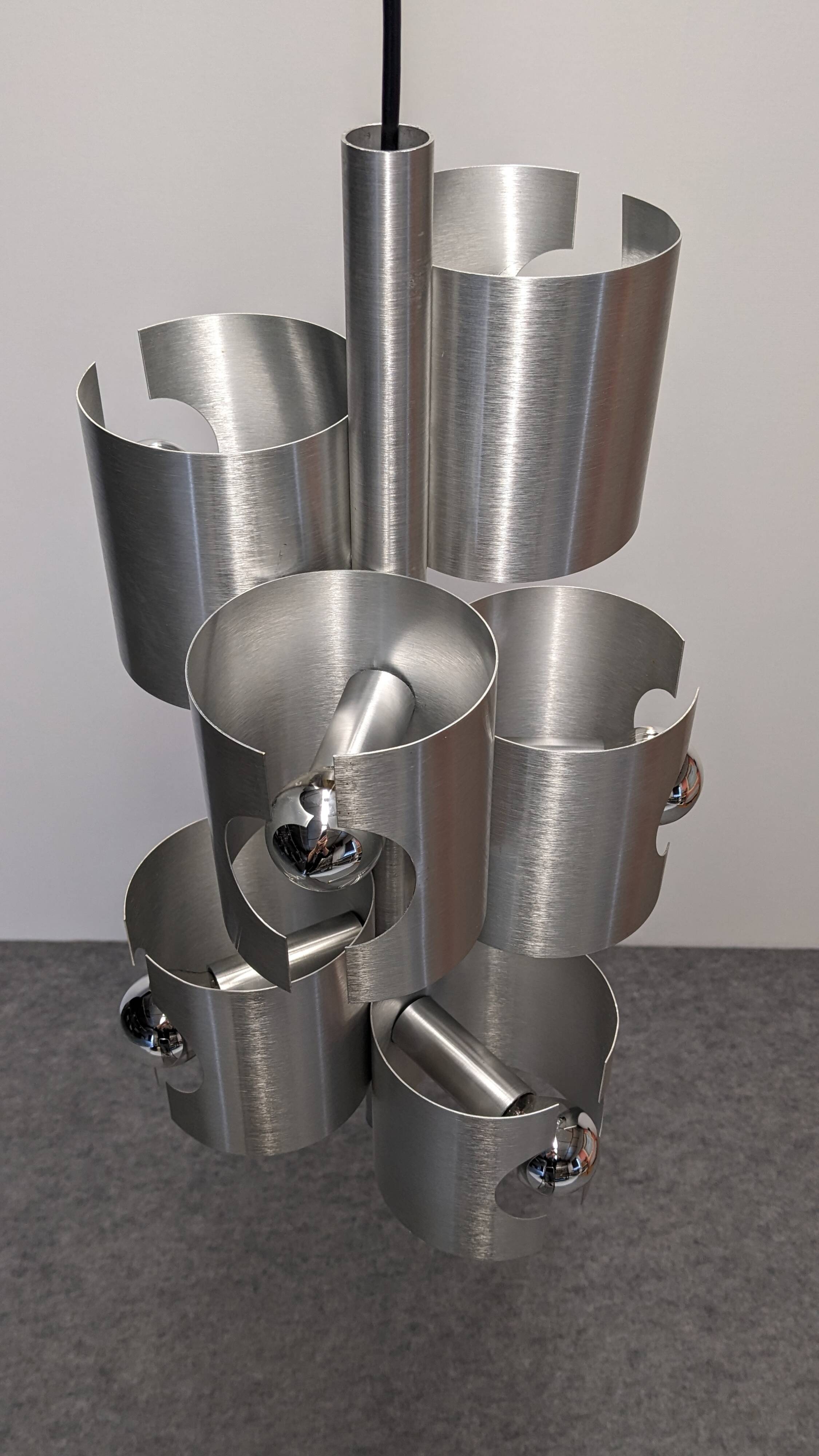Space Age 7-light pipe chandelier, 1960s-70s