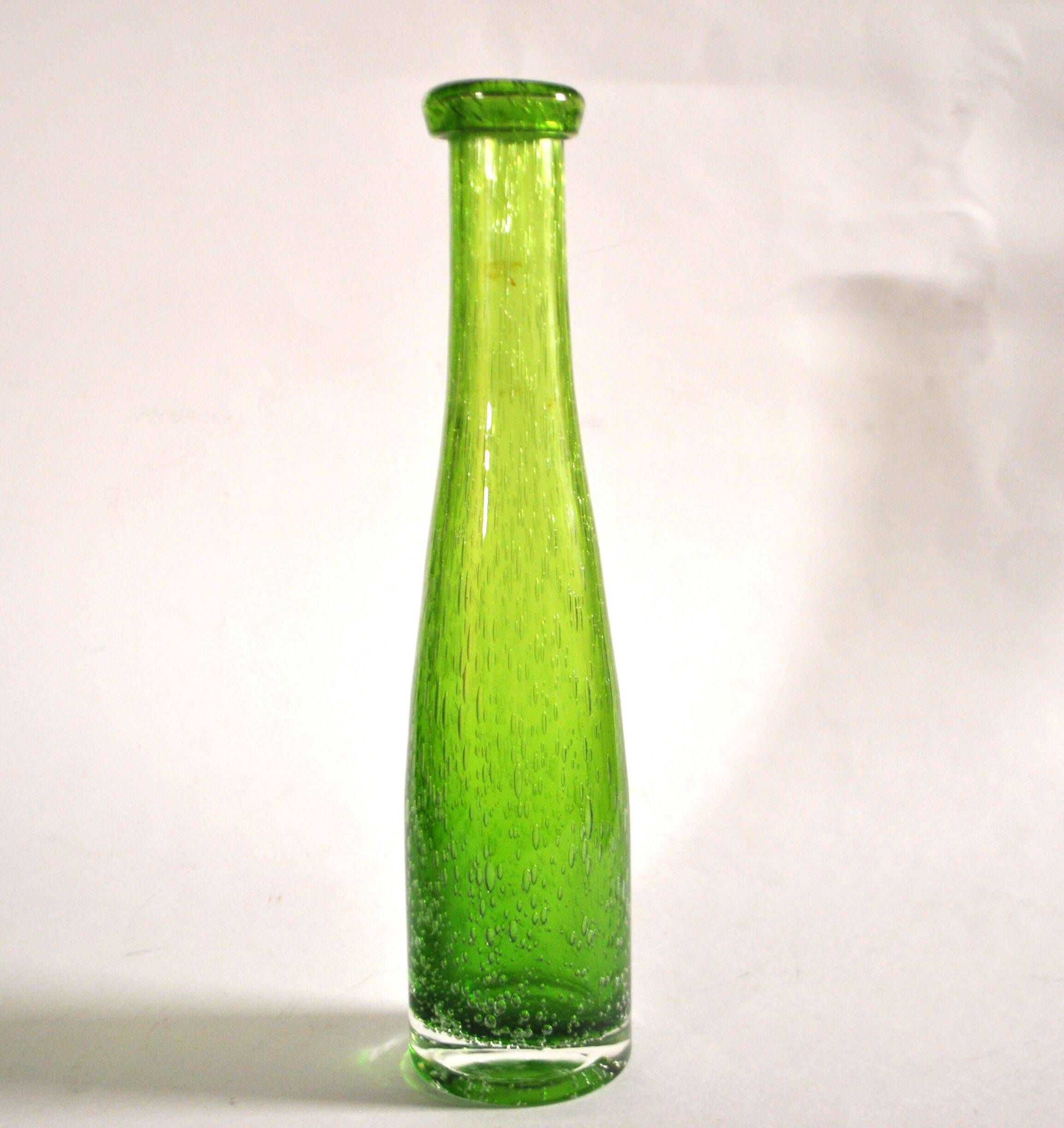 Vintage green bubble glass bottle vase - Biot glassware? – soliflore H27cm