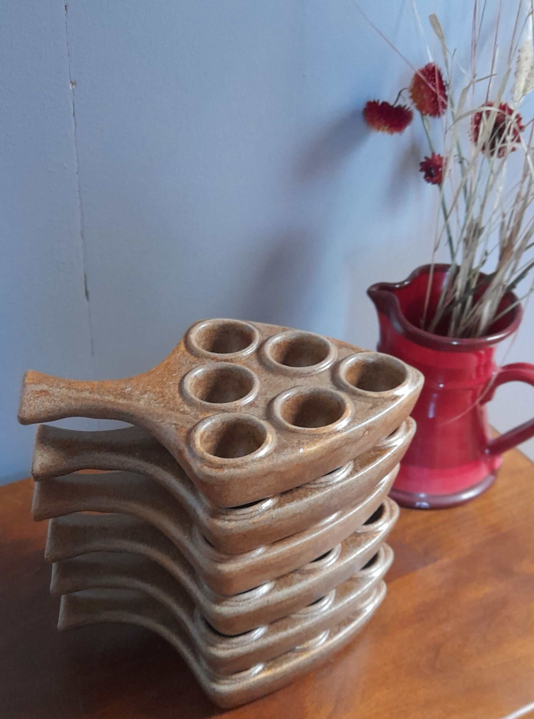 Set of 6 dishes/pans/snail pans, in Digoin Crespots sandstone - Vintage