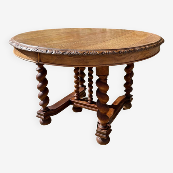 Dining table with its 3 extensions in carved and molded solid wood in Louis XIII style, 19th century period