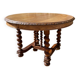 Dining table with its 3 extensions in carved and molded solid wood in Louis XIII style, 19th century period