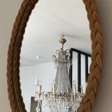 Vintage oval rattan mirror