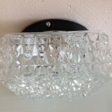 Square ceiling lamp structured glass / vintage 60s-70s