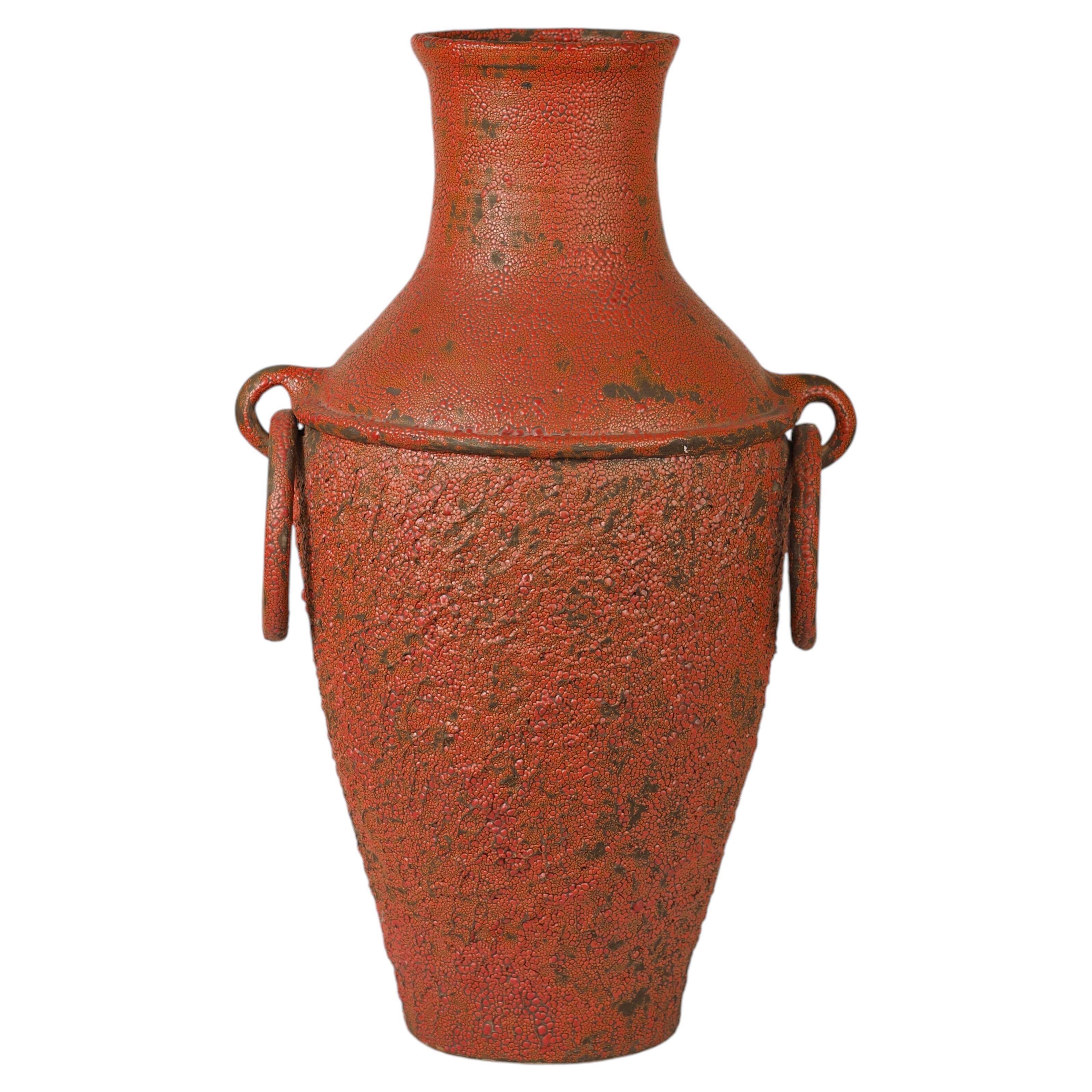Monumental sun vase "Fat Lava" from the mid-century, with a rare movable ceramic handle handmade.