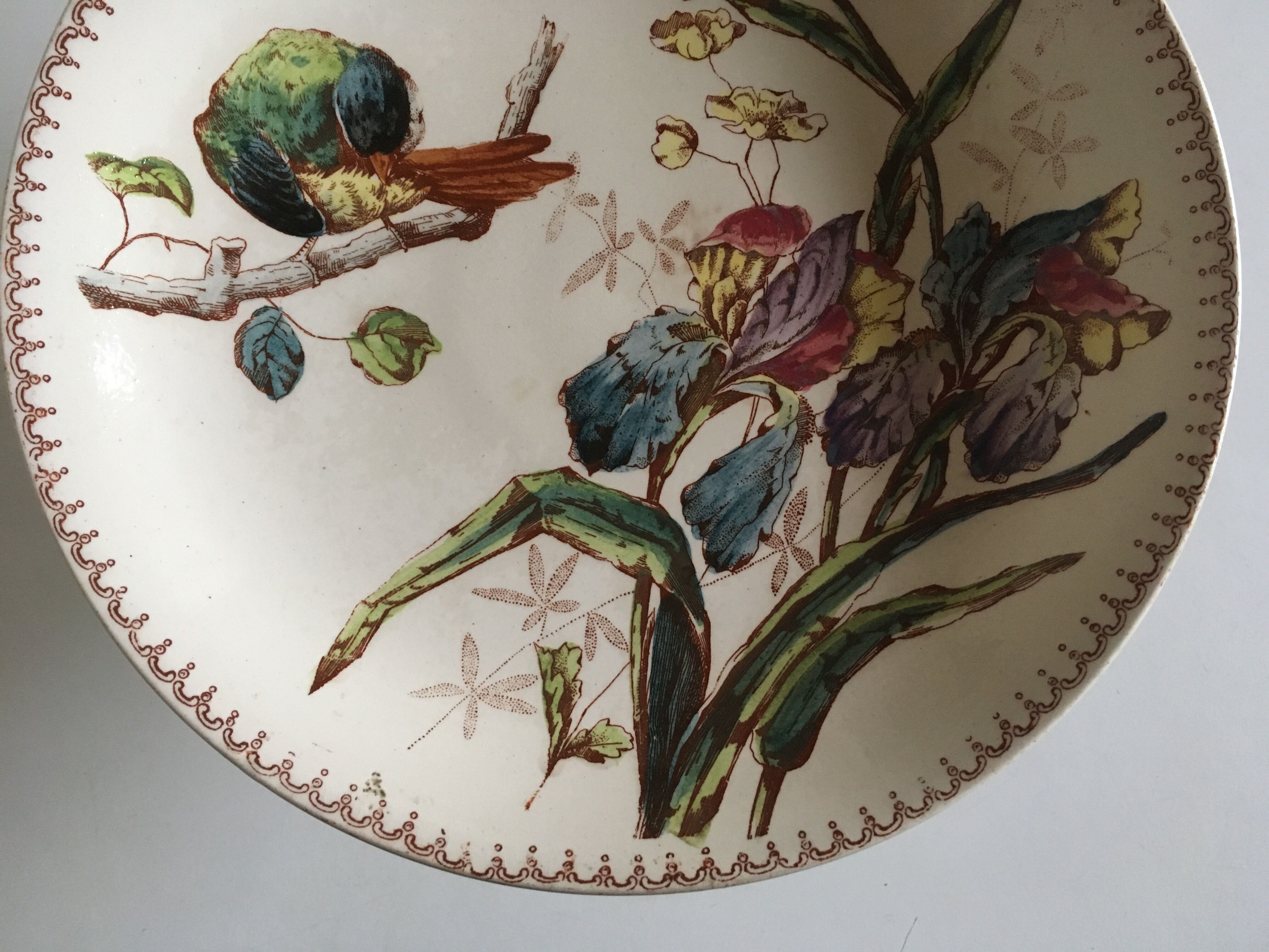 19th iron earth gateling plates, flowers and birds.