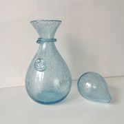 Vintage 1960s blue bubble glass BIOT carafe