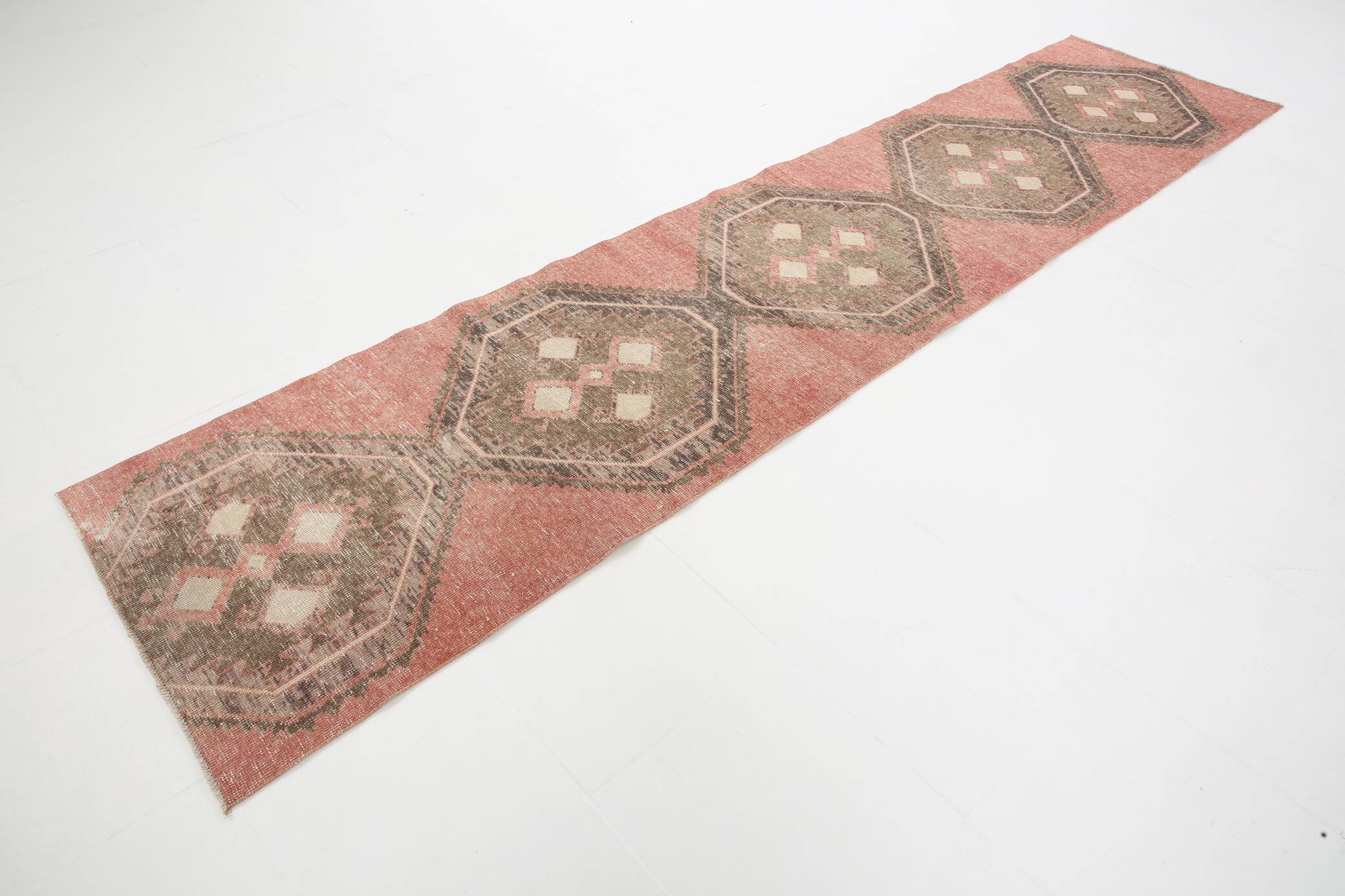 3x12 Soft Pastel Pale Red Turkish Vintage Runner Rug