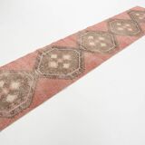3x12 Soft Pastel Pale Red Turkish Vintage Runner Rug