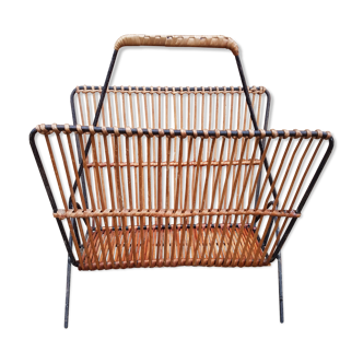 Feet compass, wicker and metal magazine rack