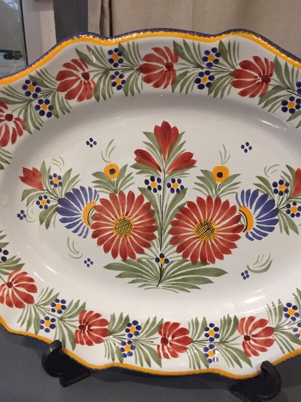 Plat de service ovale Henriot Quimper decor floral