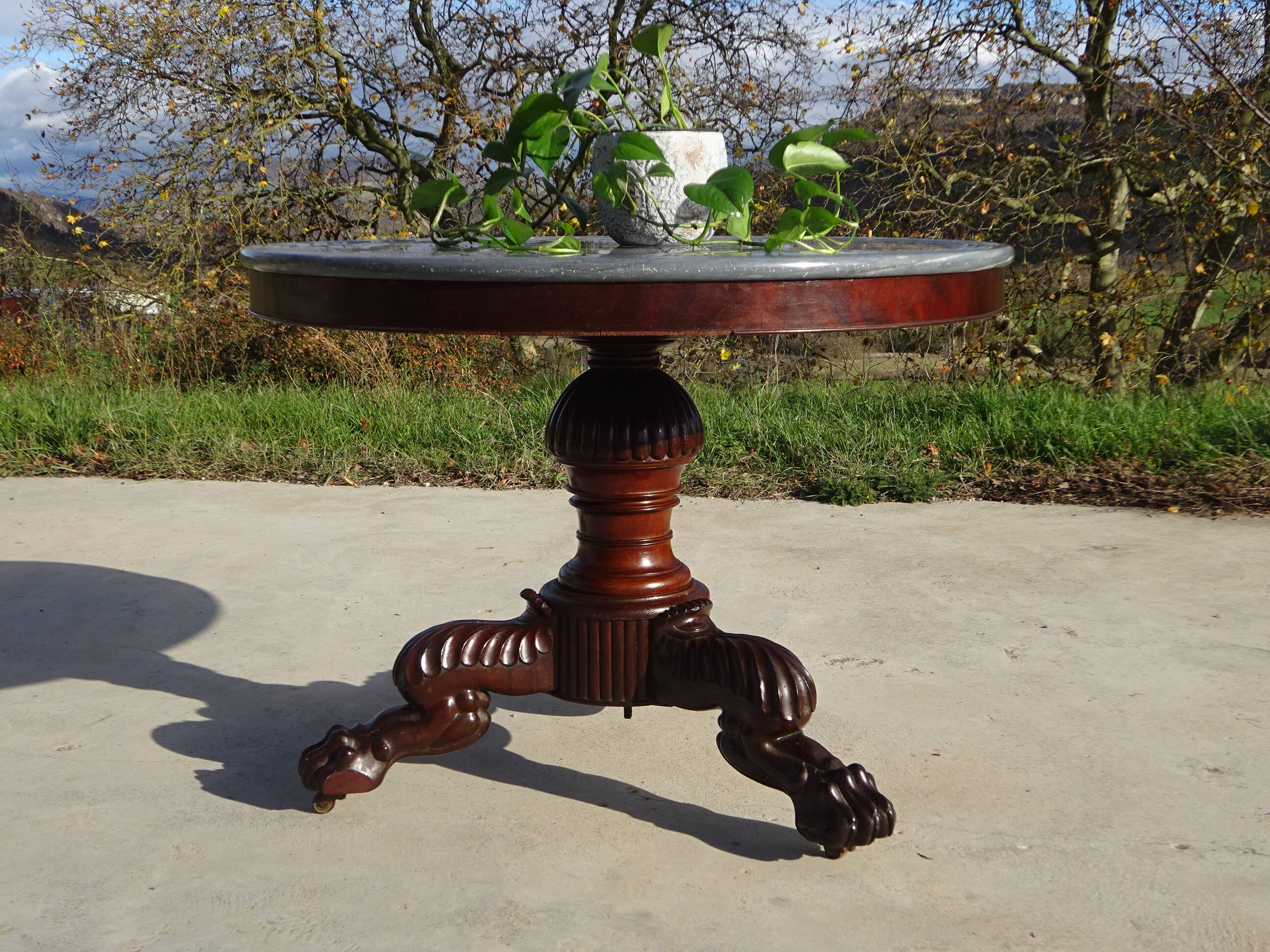 Empire guéridon, rotating marble top
