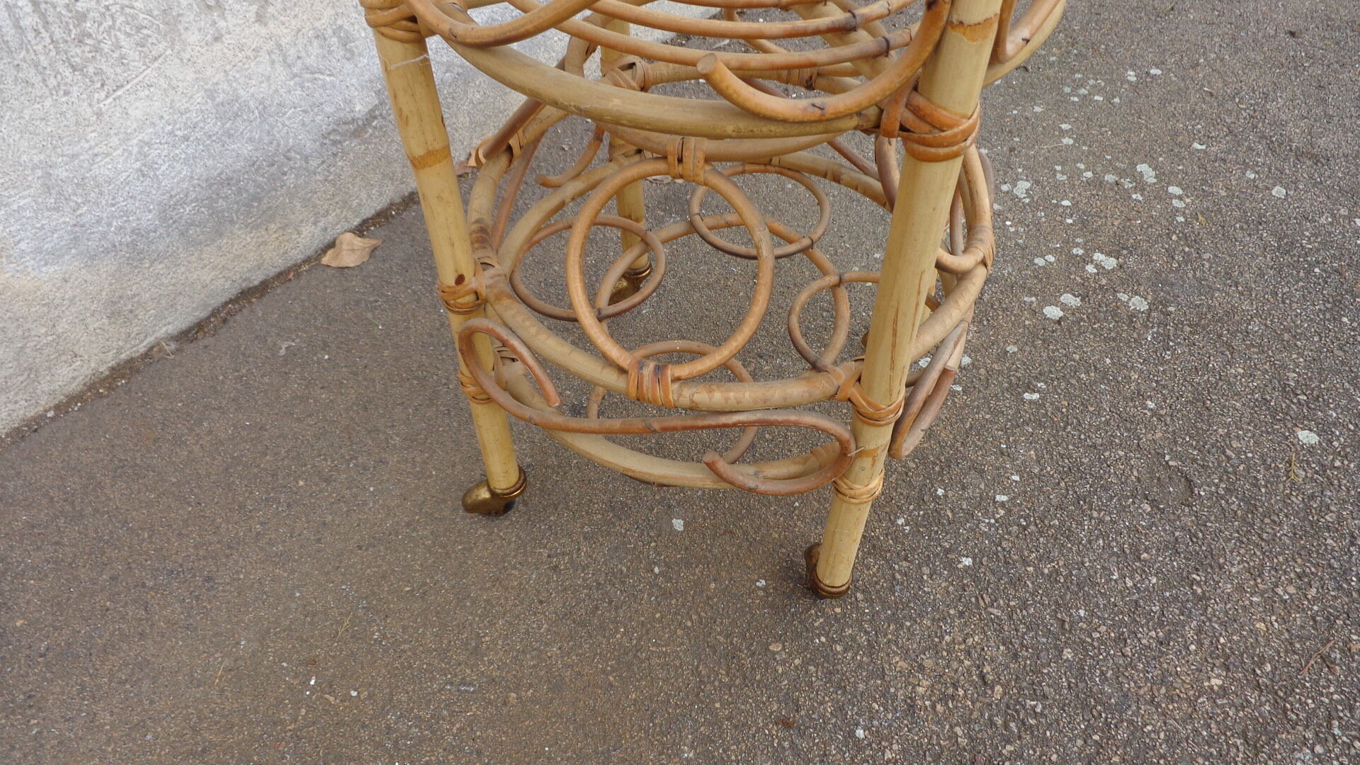 Bamboo serving table on wheels
