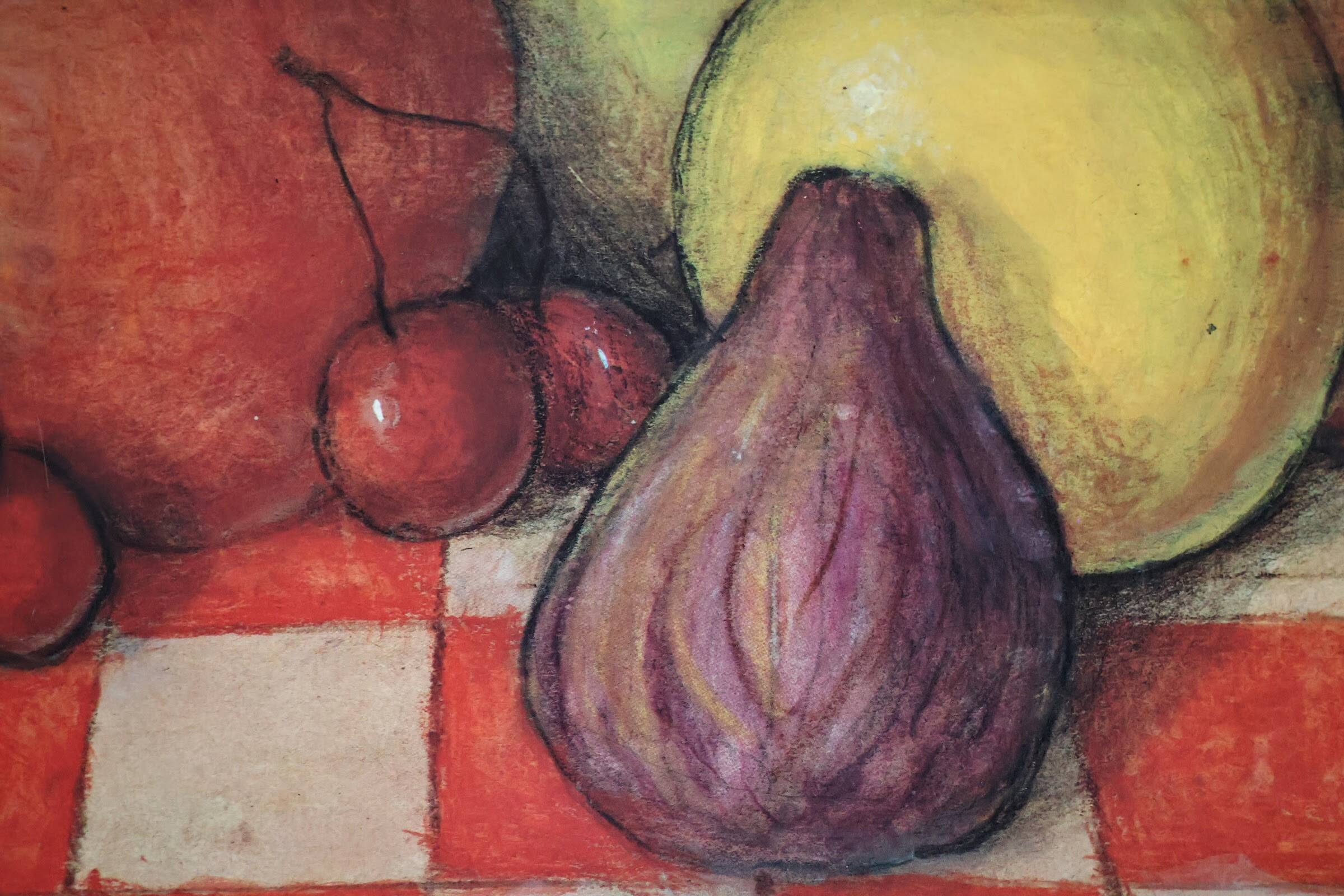 Wooden serving tray with fruit decor in green color