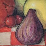 Wooden serving tray with fruit decor in green color