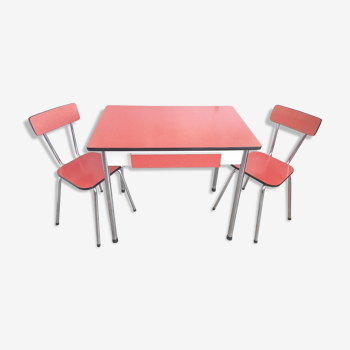 Red/white formica table year 60/70 - 2 chairs - extension