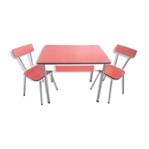 Red/white formica table year 60/70 - 2 chairs - extension