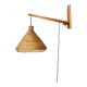 Mid-century adjustable wooden wall light with rattan shade, 1970s