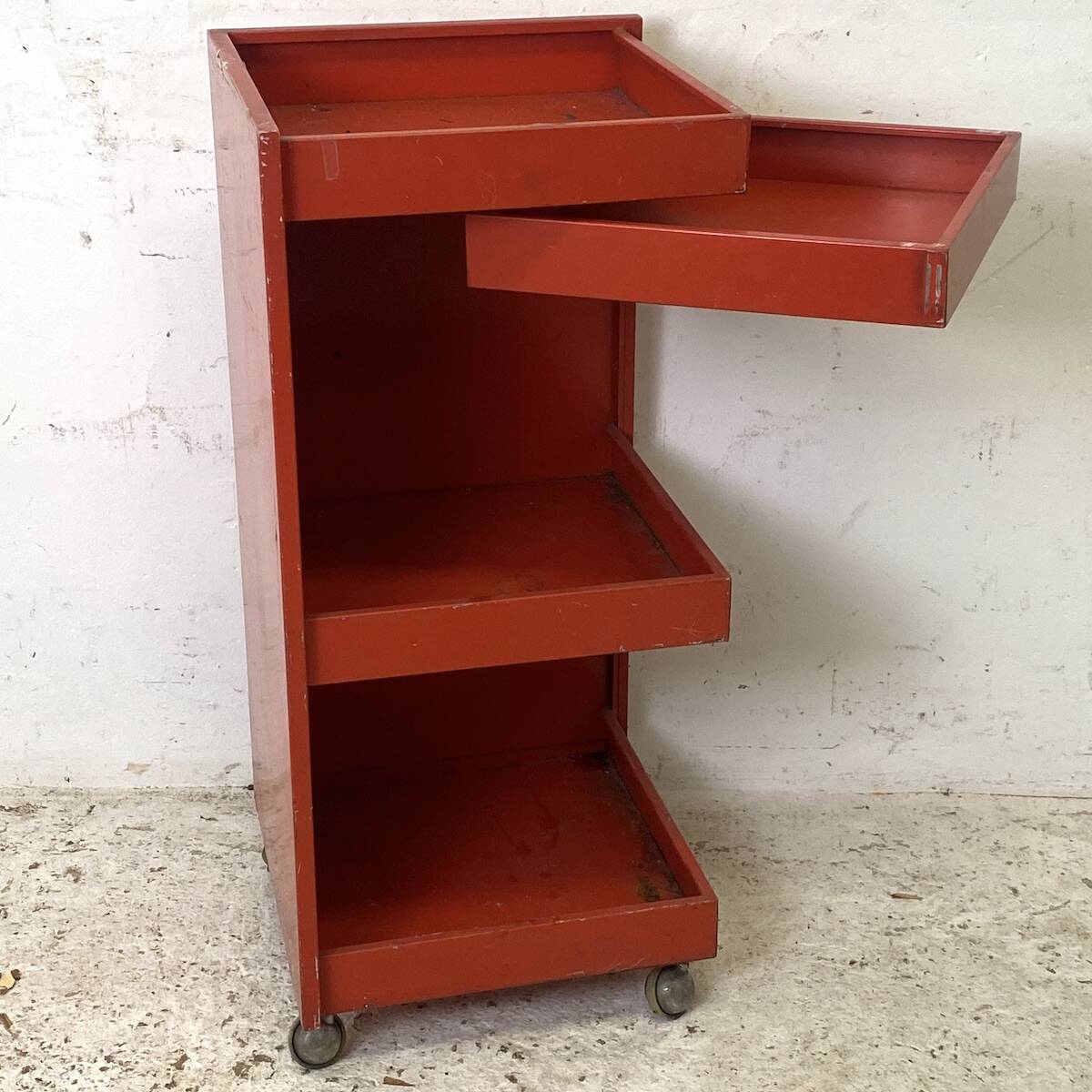 Vintage red metal architect's trolley