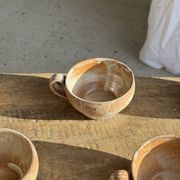 11 tasses à café vintage en grès mat brut