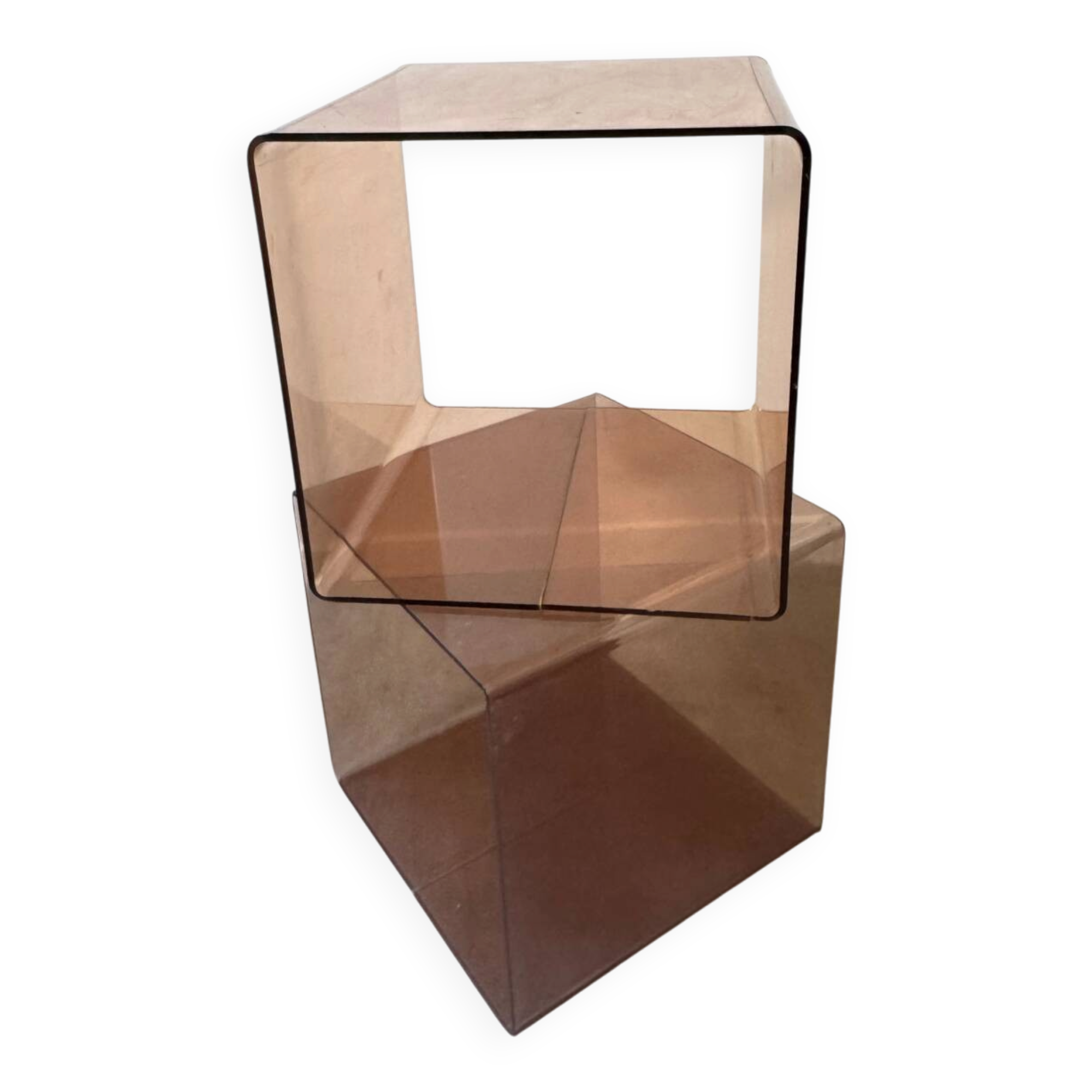 Pair of smoked Plexiglas cubes by Michel Dumas